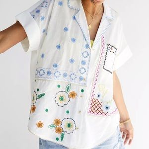 Anthropology Pilcro Embroidered Surf Buttondown